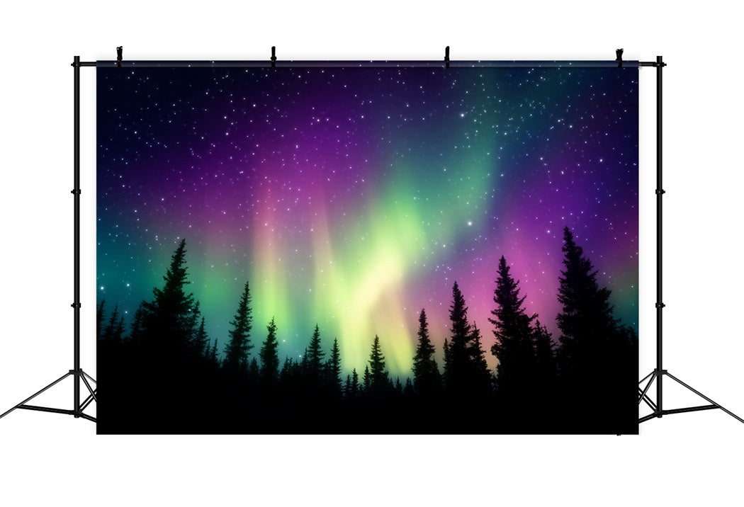 Night Forest Colorful Northern Sky Aurora Forest Photo Backdrop UK LXX58-304