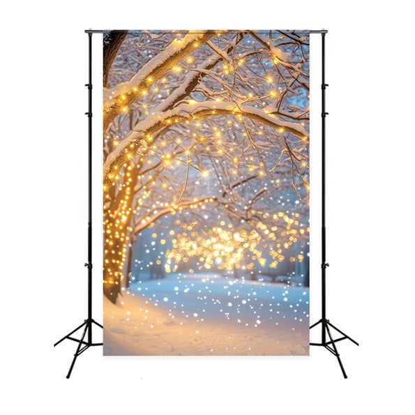 Night Forest Snowy Pathway Golden Lights Winter Forest Backdrop UK LXX58-305