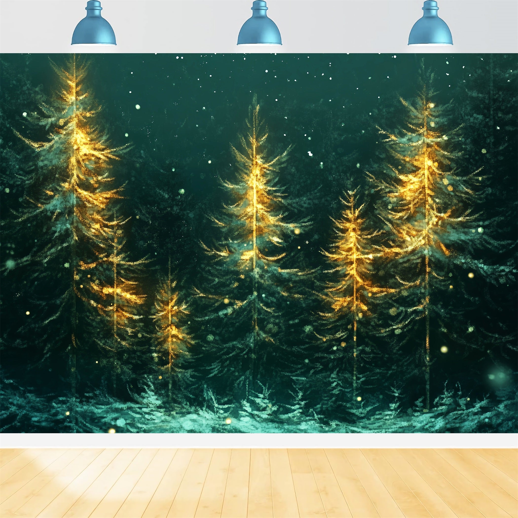 Christmas Forest Glowing Pines Falling Snow Forest Photography Backdrop UK LXX58-310