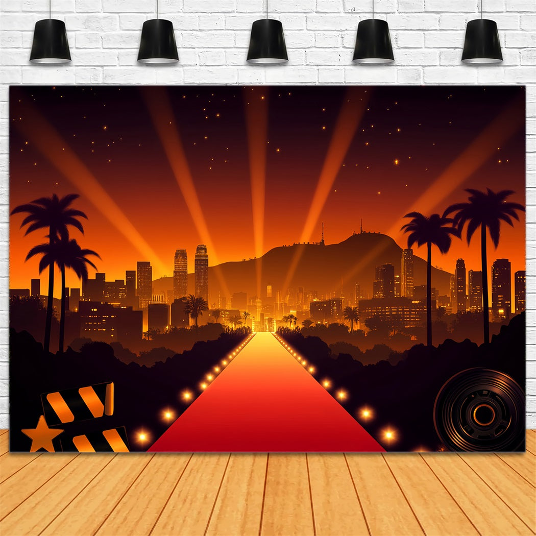 Hollywood Backdrop Hollywood Skyline Spotlight Glow Red Carpet Backdrop UK LXX58-312