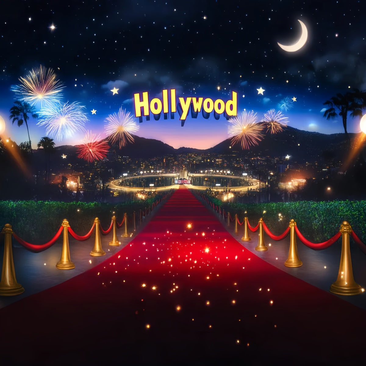 Hollywood Backdrop Hollywood Fireworks Celebration Night Red Carpet Backdrop UK LXX58-316