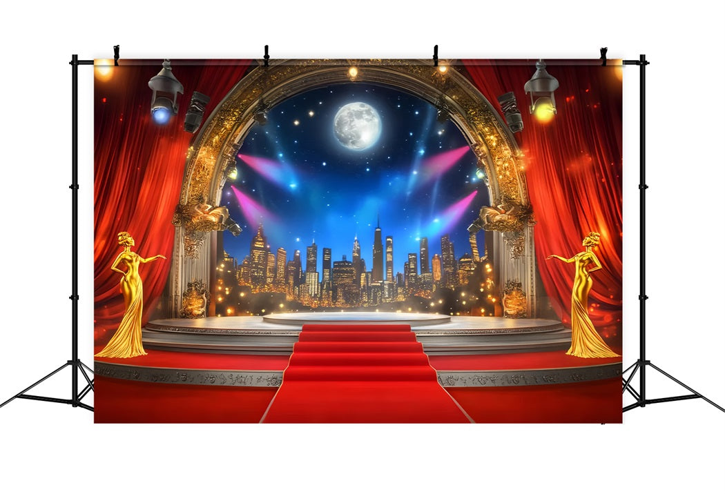 Oscar Backdrop Golden Stage Moonlight Skyline Stage Red Carpet Backdrop UK LXX58-317