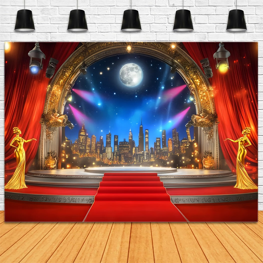 Oscar Backdrop Golden Stage Moonlight Skyline Stage Red Carpet Backdrop UK LXX58-317