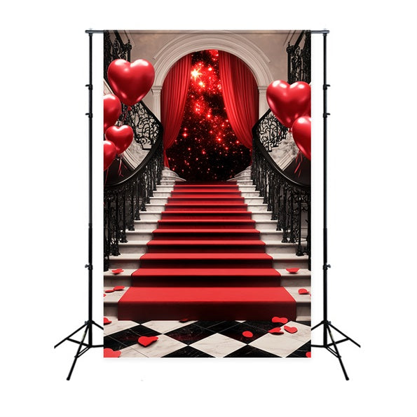 Oscar Backdrop Romantic Staircase Heart Balloons Red Carpet Stage Backdrop UK LXX58-319