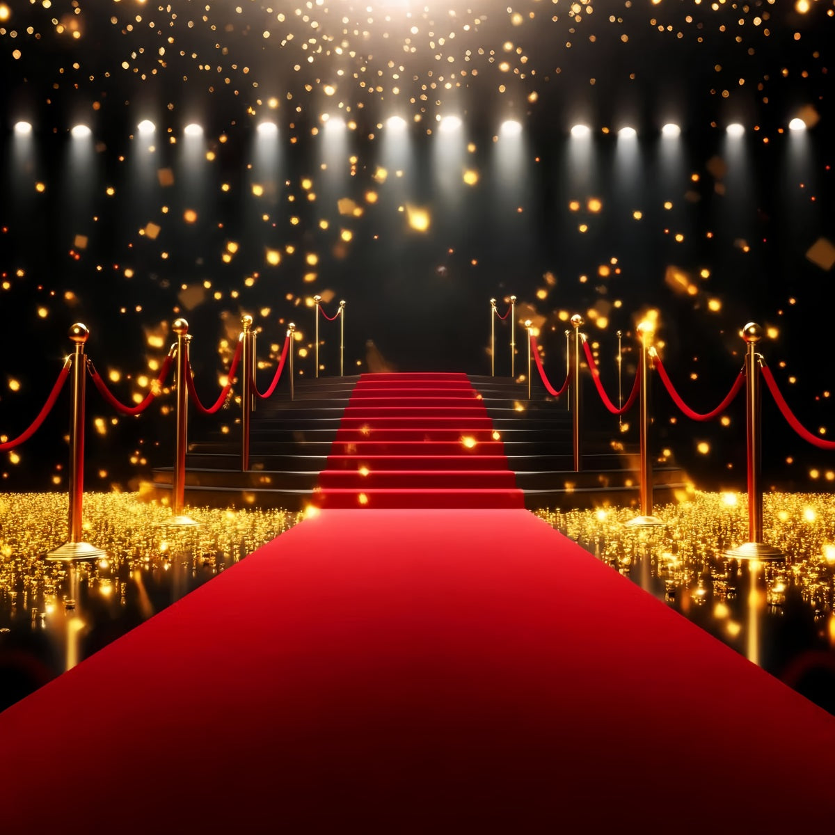Red Carpet Backdrop Golden Sparkling Stairway Entrance Stage Backdrop UK LXX58-328