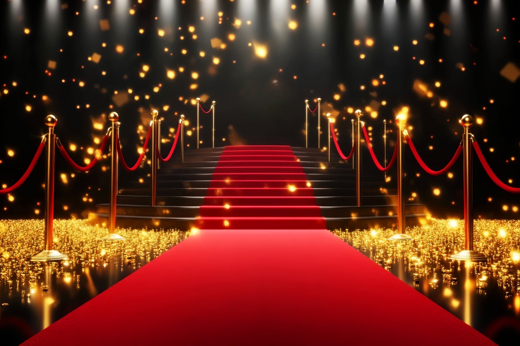 Red Carpet Backdrop Golden Sparkling Stairway Entrance Stage Backdrop UK LXX58-328