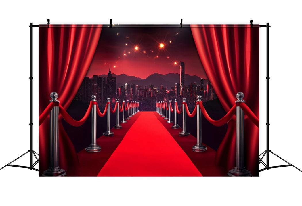 Red Carpet Backdrop Red Curtain City Skyline Walk Hollywood Theme Backdrop UK LXX58-329