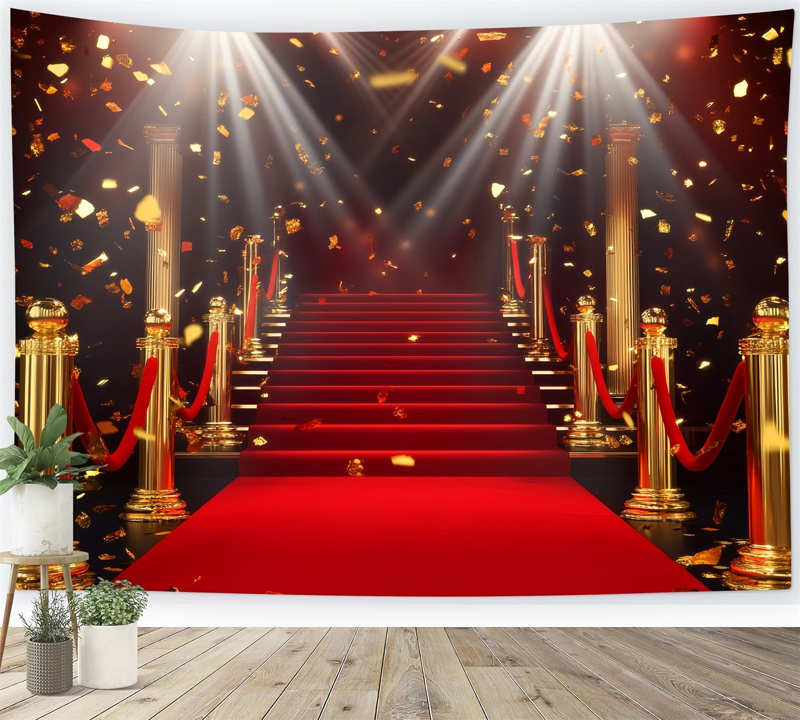 Red Carpet Backdrop Golden Column Glittering Stairway Stage Backdrop UK LXX58-331