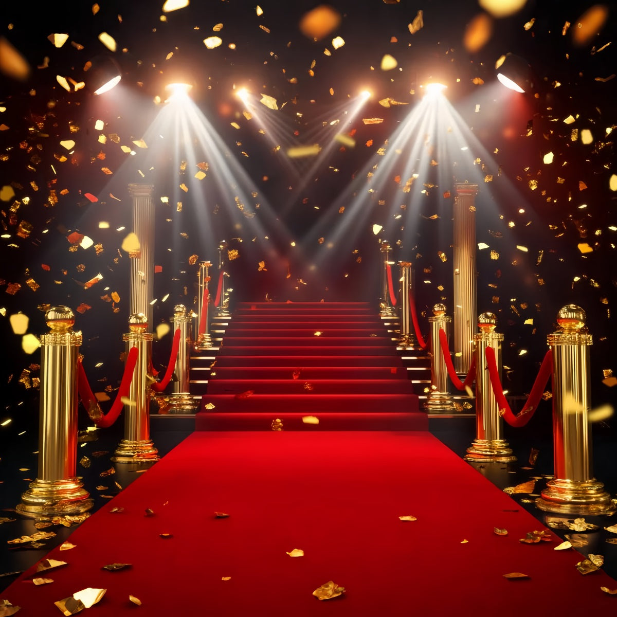 Red Carpet Backdrop Golden Column Glittering Stairway Stage Backdrop UK LXX58-331