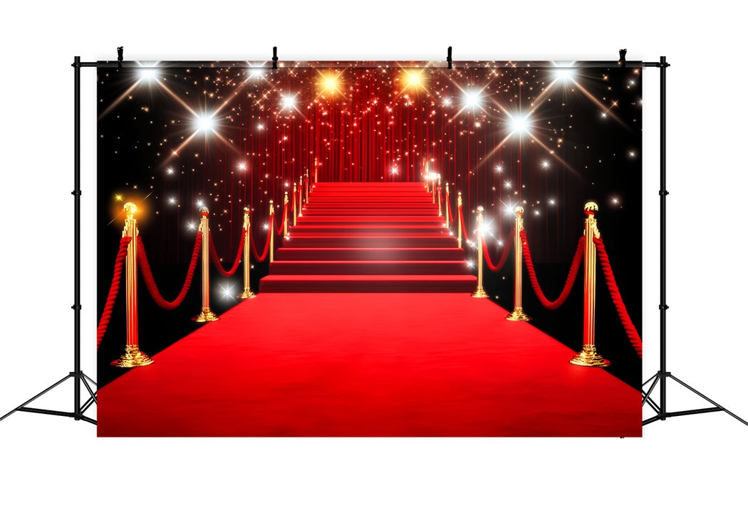 Red Carpet Backdrop Golden Sparkling Stairway Lights Stage Backdrop UK LXX58-332