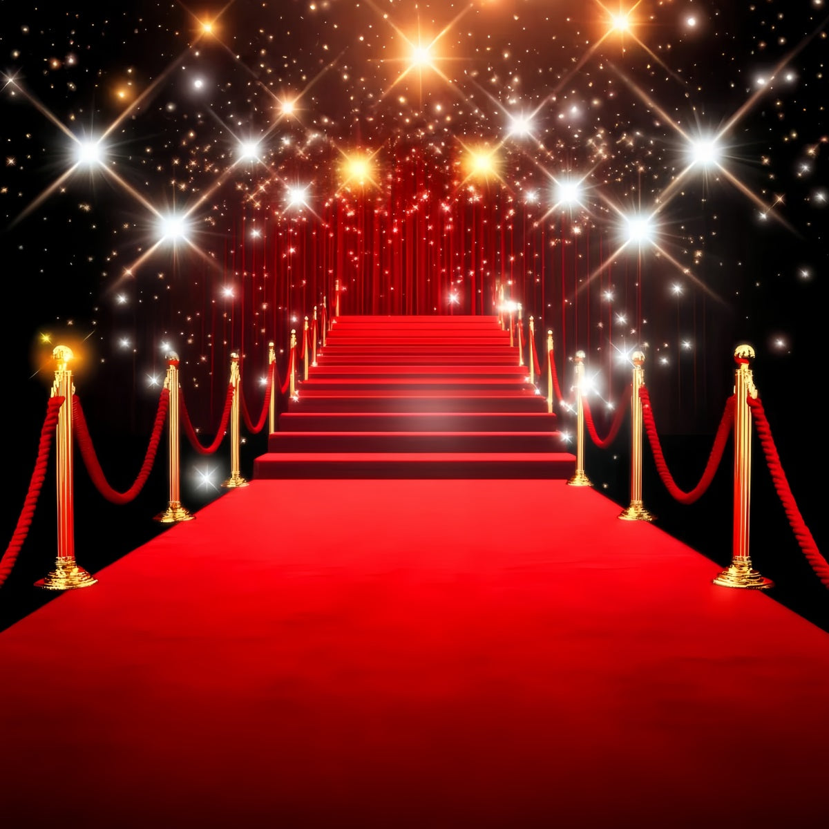 Red Carpet Backdrop Golden Sparkling Stairway Lights Stage Backdrop UK LXX58-332