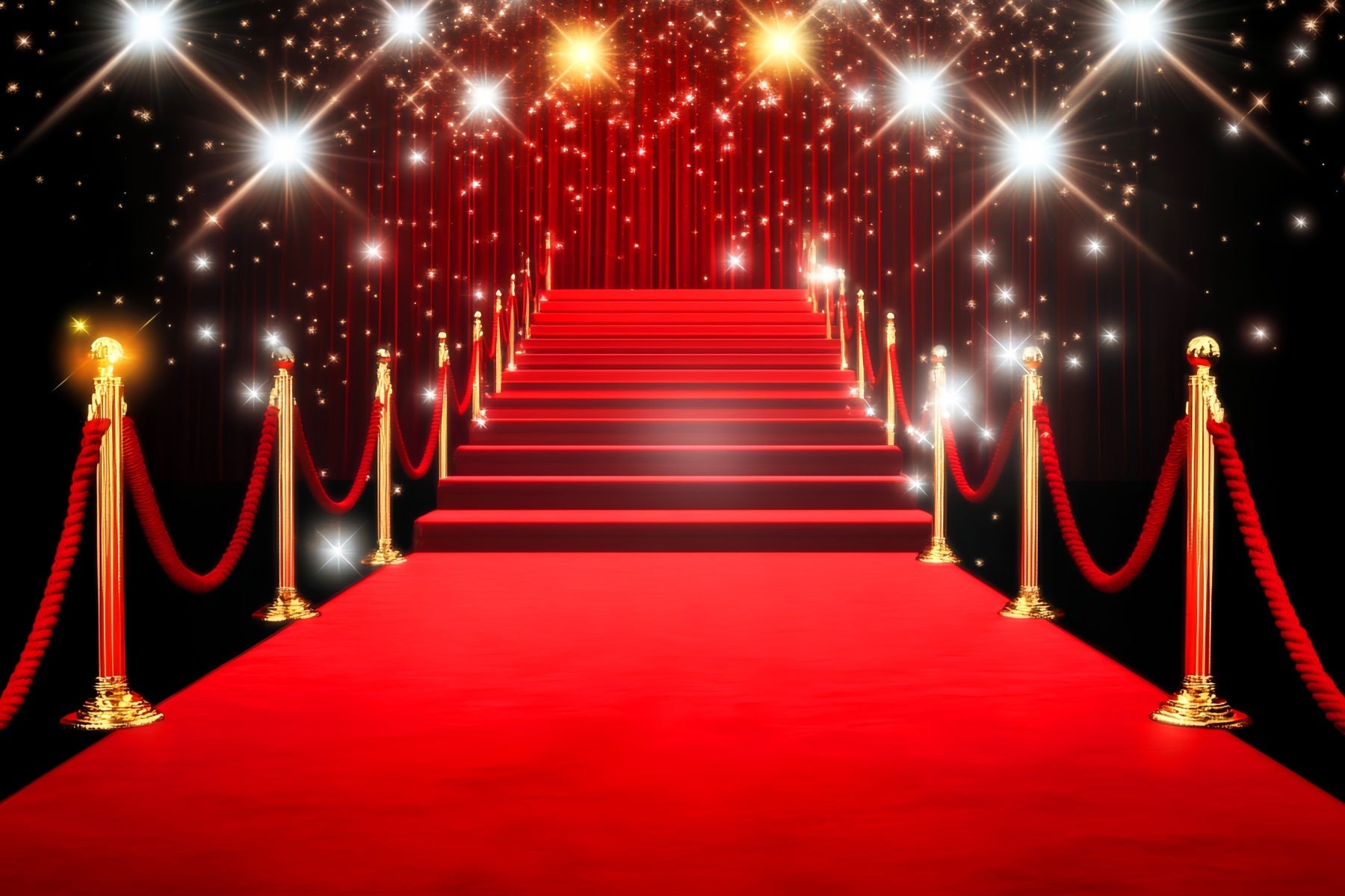 Red Carpet Backdrop Golden Sparkling Stairway Lights Stage Backdrop UK LXX58-332