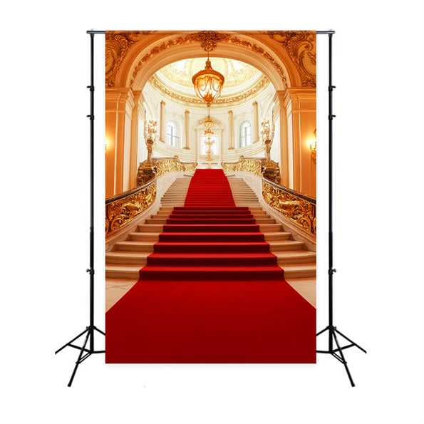 Red Carpet Backdrop Royal Golden Chandelier Stairway Stage Backdrop UK LXX58-334
