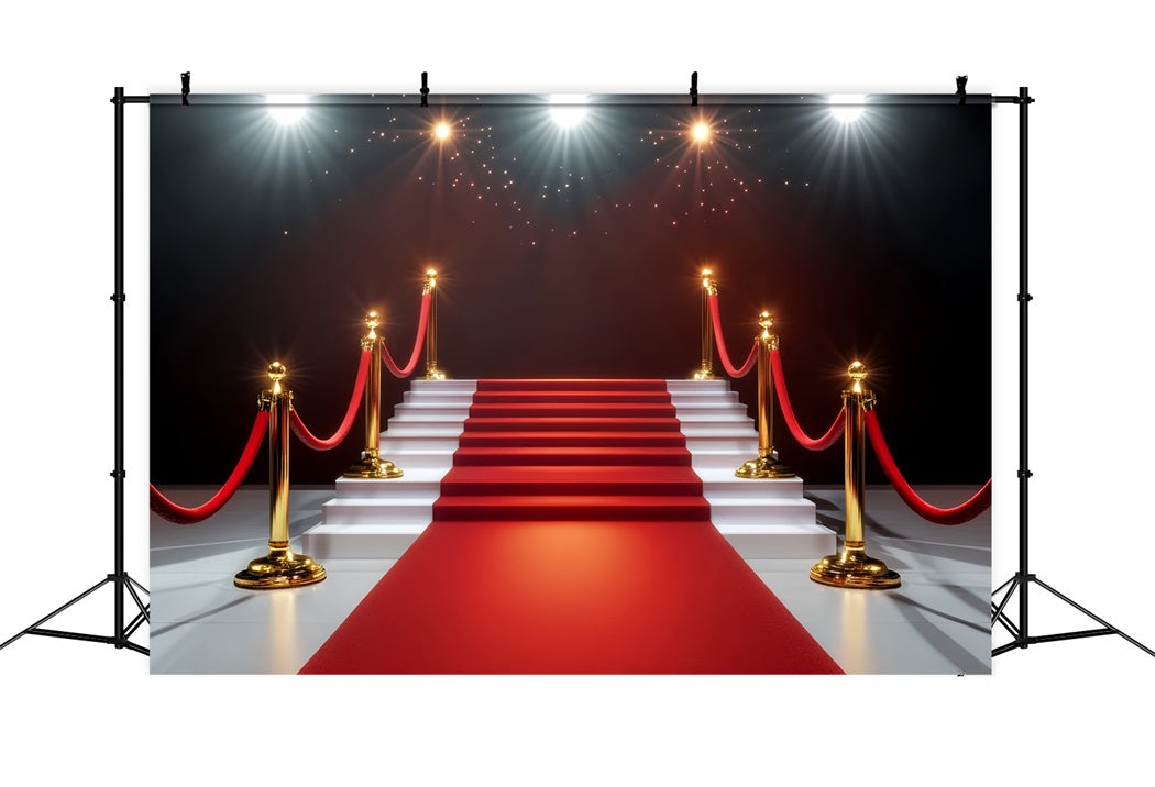 Red Carpet Backdrop Golden Lights Glamorous Staircase Stage Backdrop UK LXX58-336