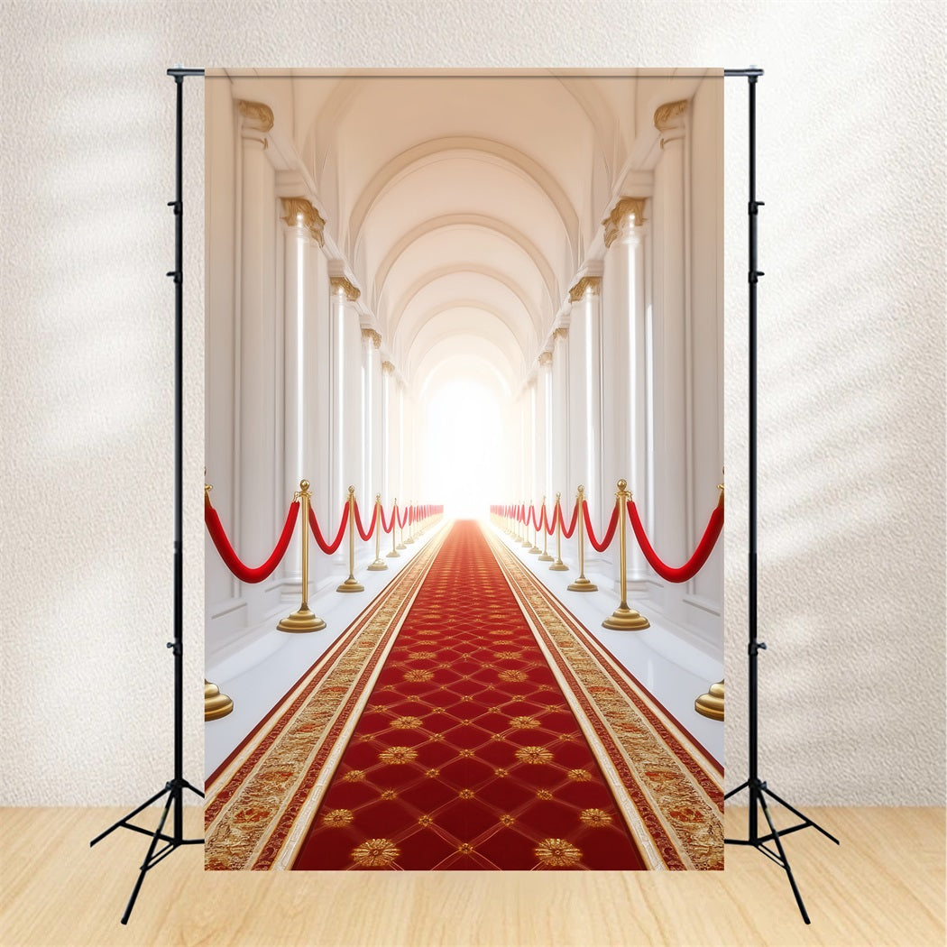 Red Carpet Backdrop Royal Arched Hallway Columns Red Carpet Photo Backdrop UK LXX58-337