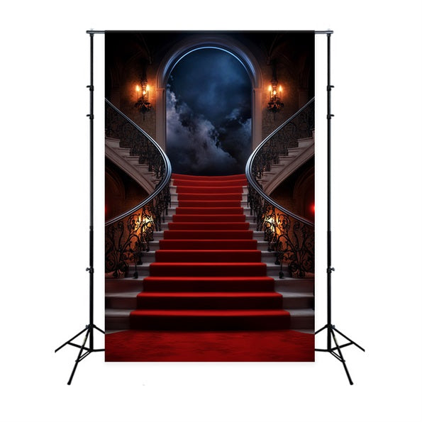 Red Carpet Backdrop Mystic Moonlit Stairway Mansion Stage Backdrop UK LXX58-339