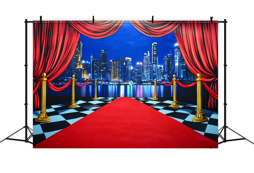 Red Carpet Backdrop City Skyline Curtain Entrance Hollywood Backdrop UK LXX58-340