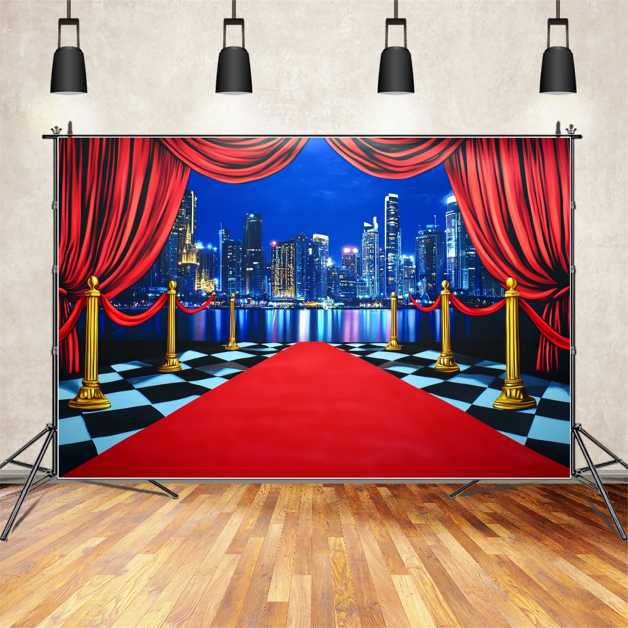 Red Carpet Backdrop City Skyline Curtain Entrance Hollywood Backdrop UK LXX58-340