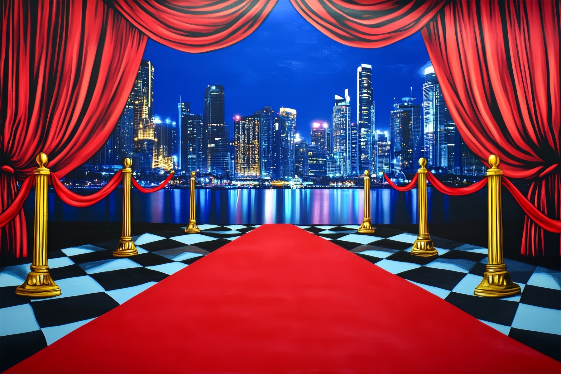 Red Carpet Backdrop City Skyline Curtain Entrance Hollywood Backdrop UK LXX58-340