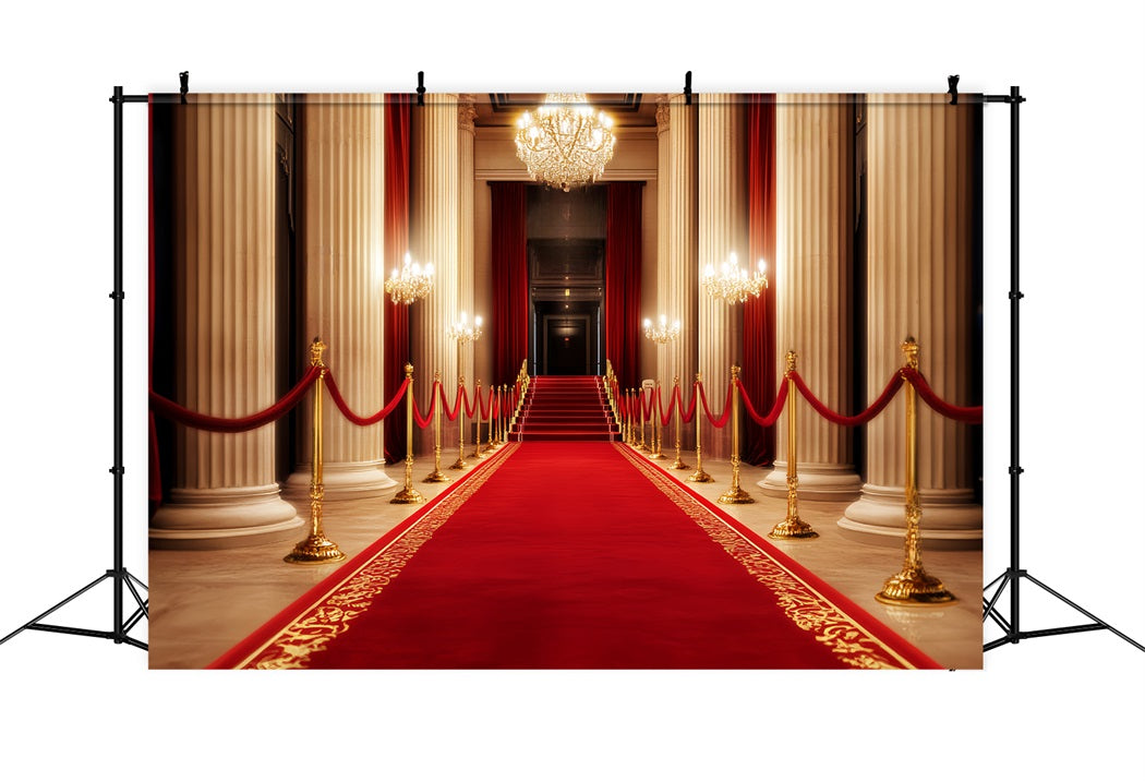 Red Carpet Backdrop Grand Hall Chandelier Glow Stage Photo Backdrop UK LXX58-341