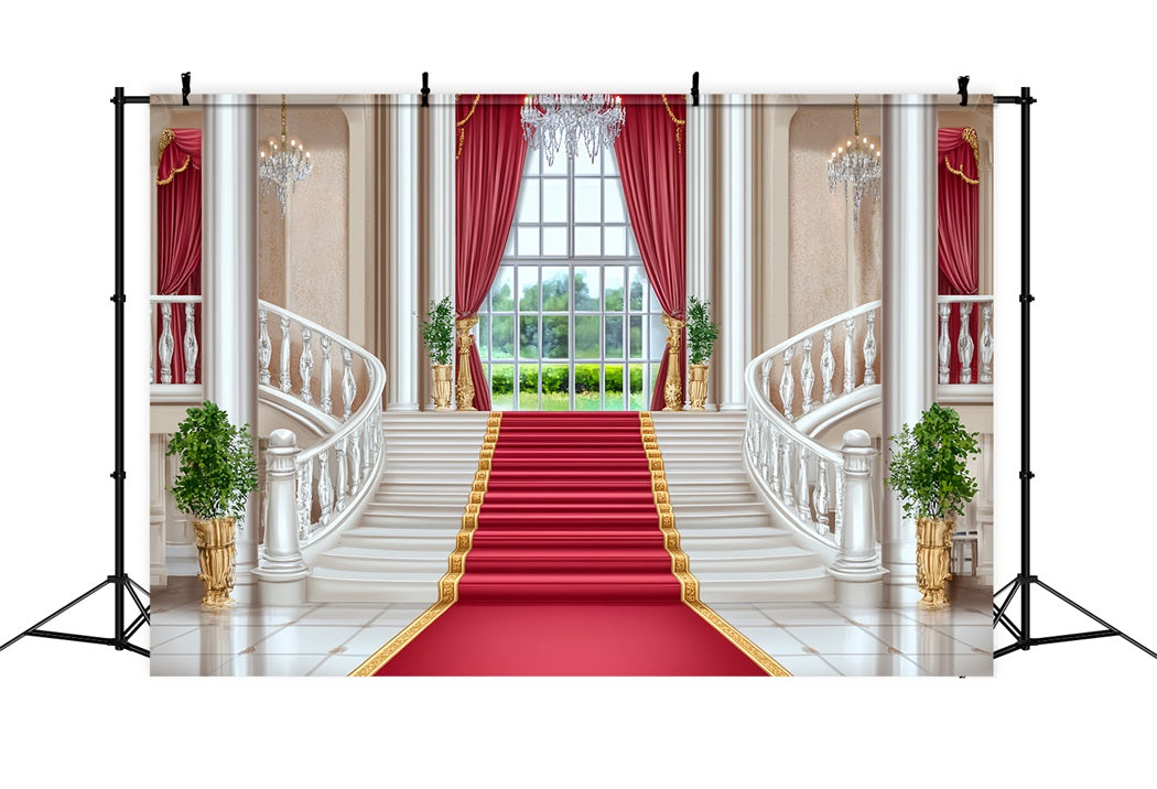 Red Carpet Backdrop Palace Staircase Red Elegance Stage Backdrop UK LXX58-342