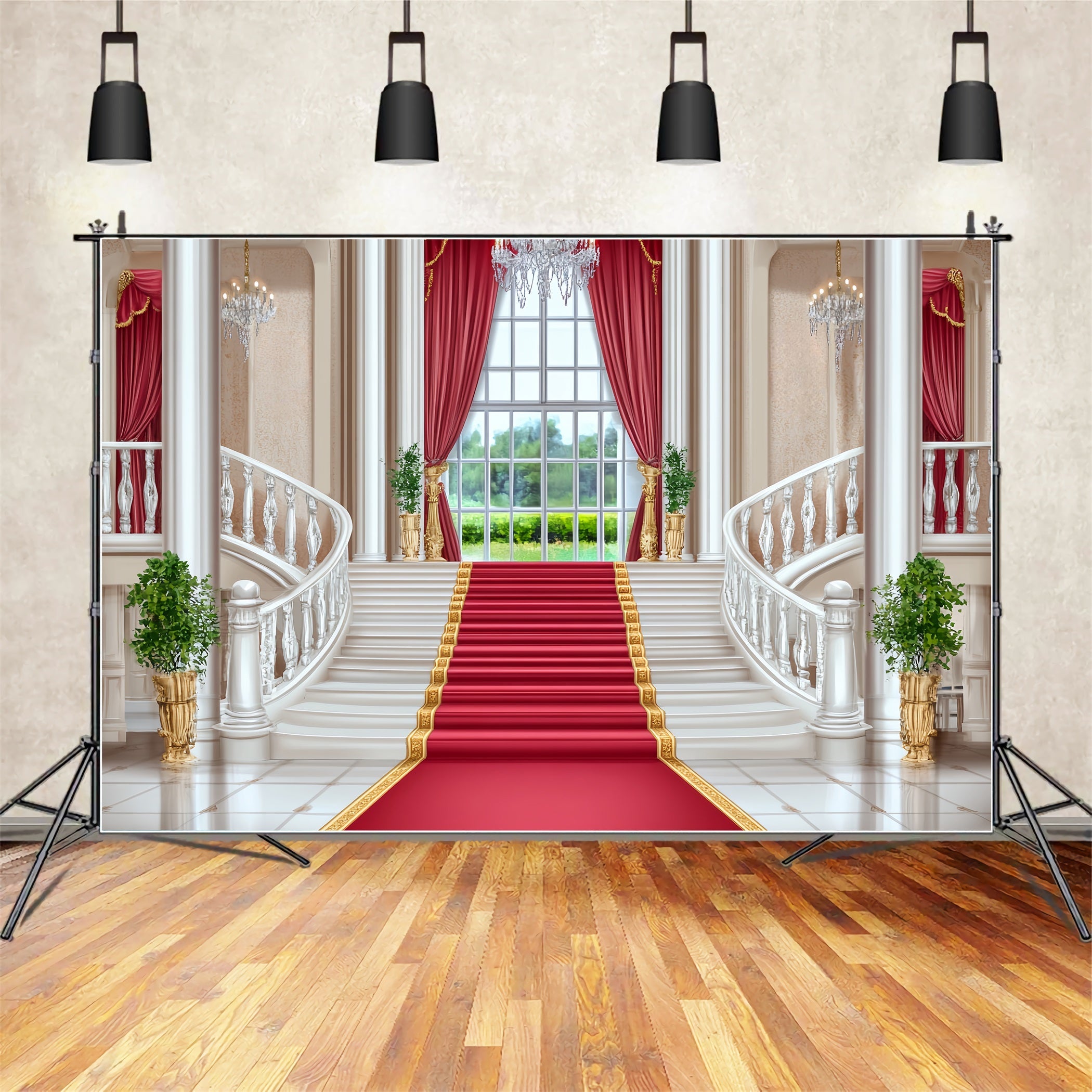 Red Carpet Backdrop Palace Staircase Red Elegance Stage Backdrop UK LXX58-342
