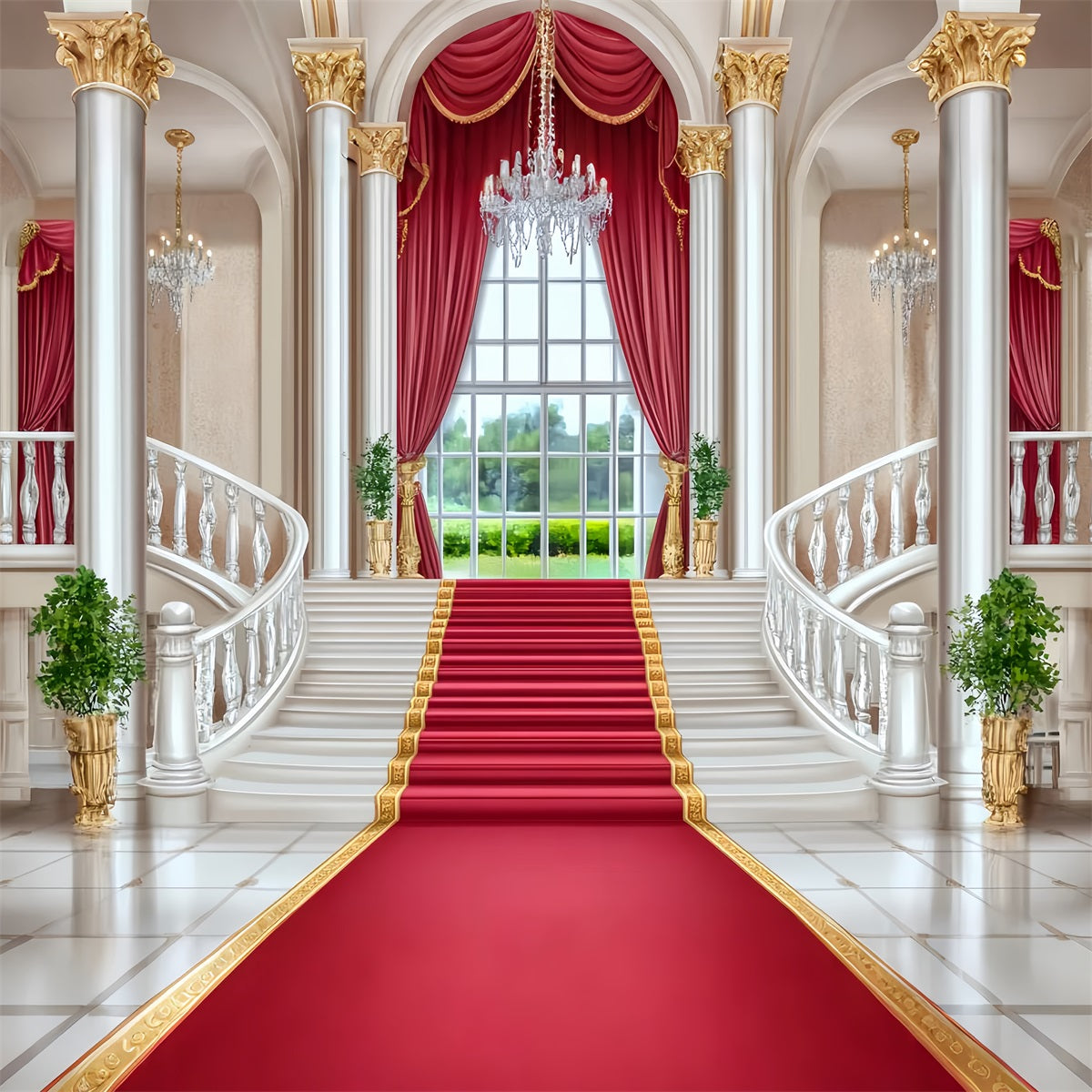 Red Carpet Backdrop Palace Staircase Red Elegance Stage Backdrop UK LXX58-342