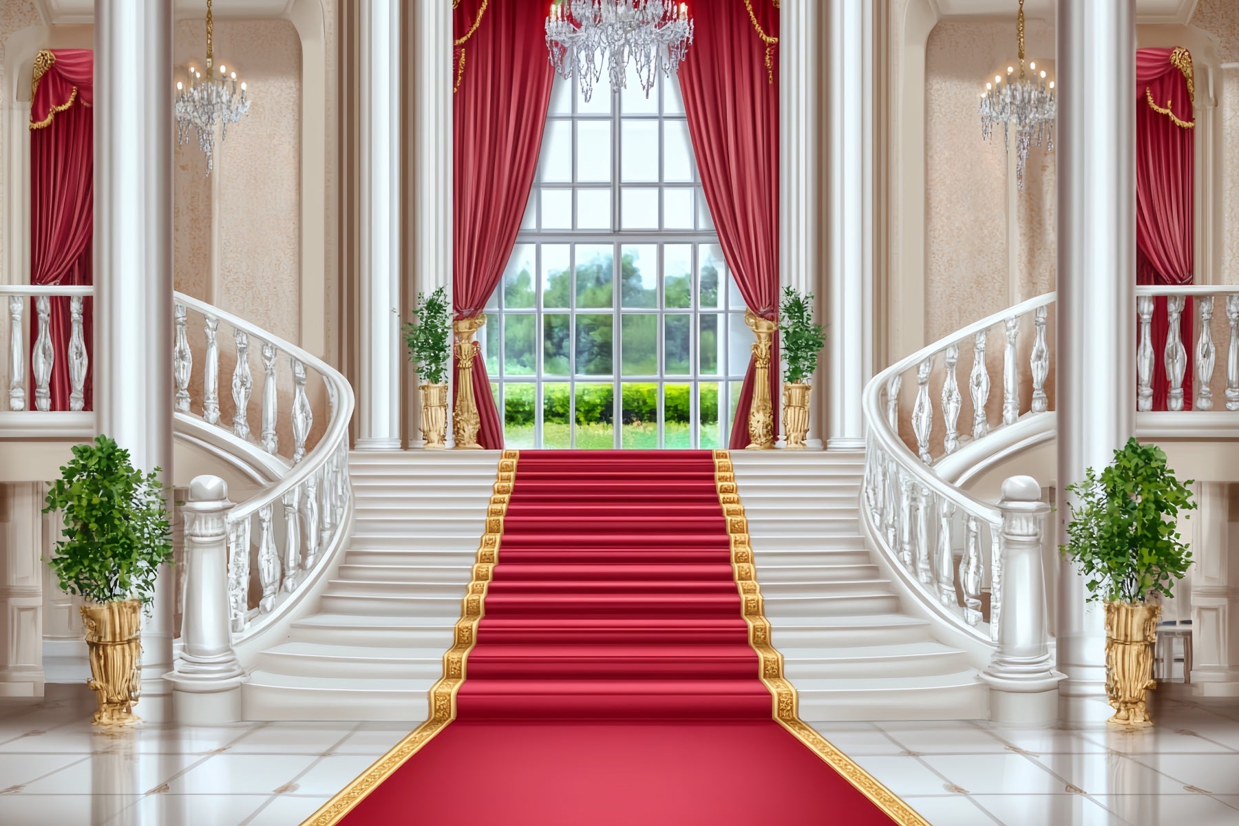 Red Carpet Backdrop Palace Staircase Red Elegance Stage Backdrop UK LXX58-342