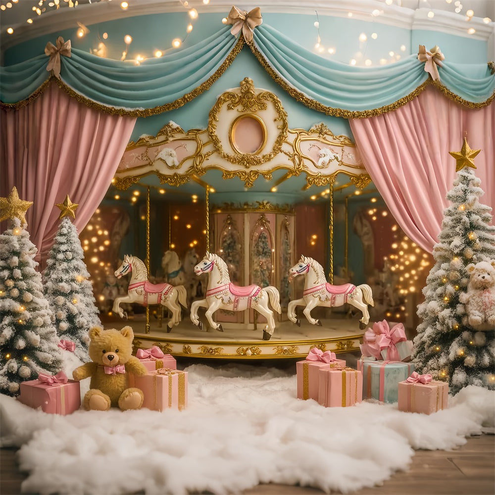 Newborn Backdrop Carousel Horses Winter Wonderland Newborn Photography Backdrops UK LXX58-343