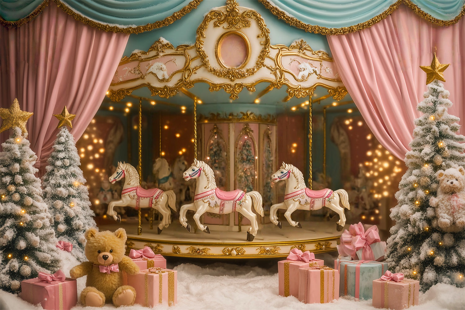 Newborn Backdrop Carousel Horses Winter Wonderland Newborn Photography Backdrops UK LXX58-343