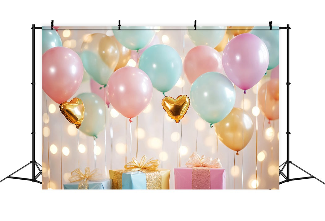 Newborn Backdrop Pastel Balloons Golden Hearts Newborn Photography Backdrop UK LXX58-345