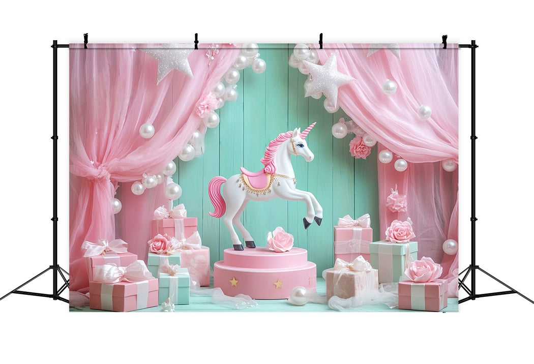 Newborn Backdrop Unicorn Pink Drapes Presents Kids Backdrop UK LXX58-348
