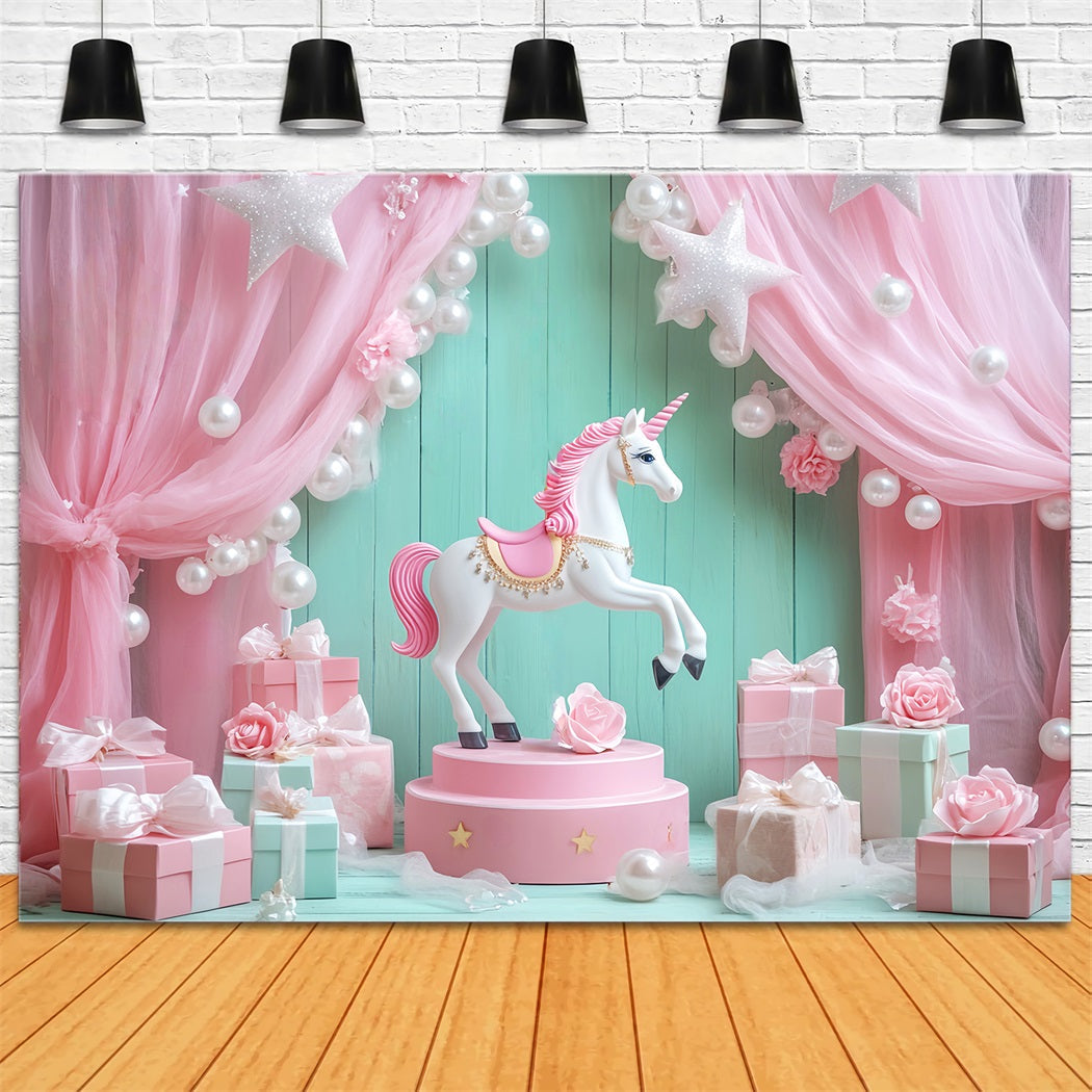 Newborn Backdrop Unicorn Pink Drapes Presents Kids Backdrop UK LXX58-348