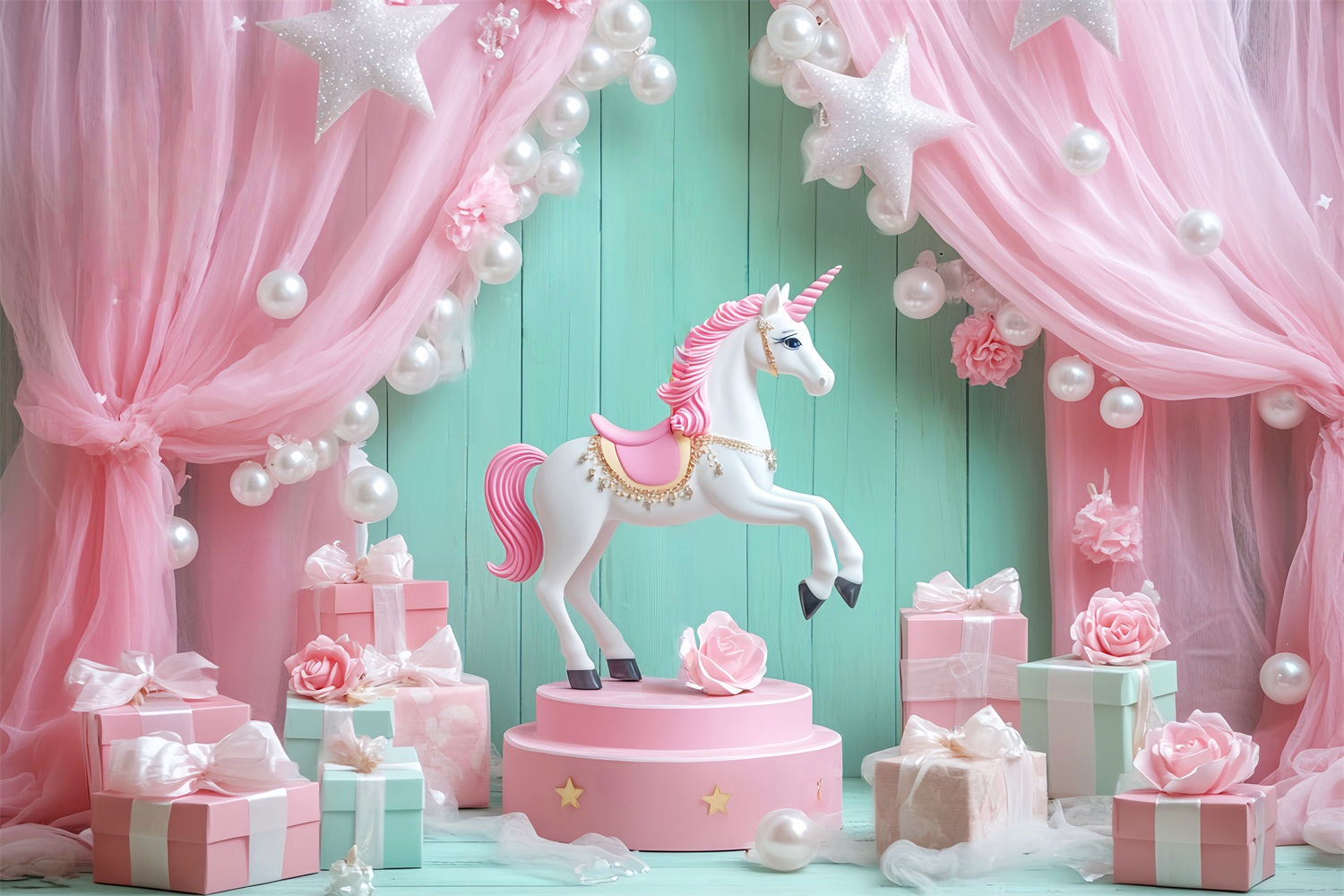 Newborn Backdrop Unicorn Pink Drapes Presents Kids Backdrop UK LXX58-348