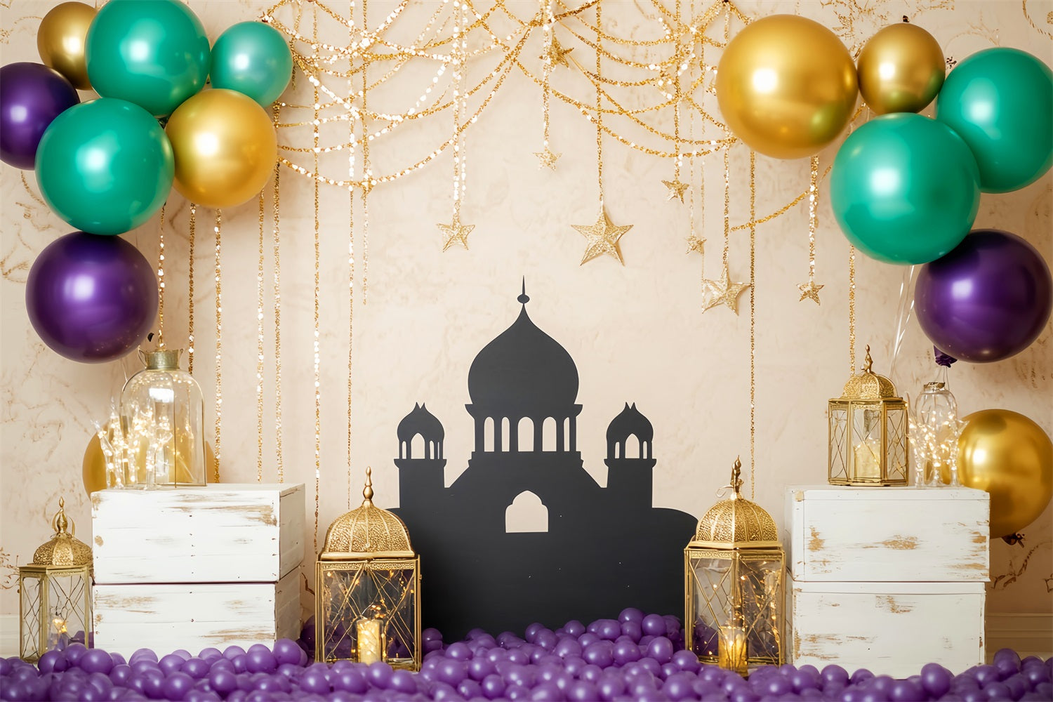 Newborn Backdrop Golden Lanterns Palace Balloons Kids Photo Backdrop UK LXX58-349