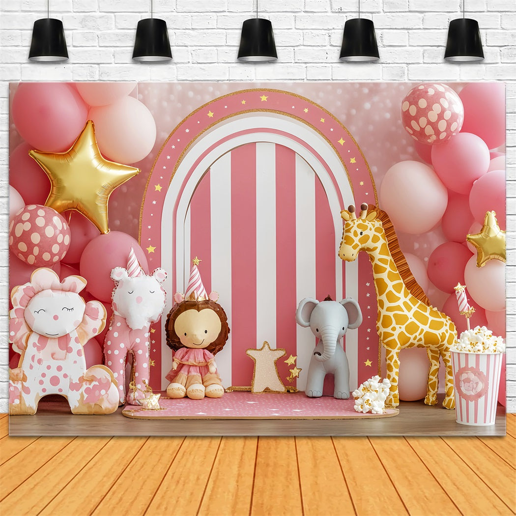 Newborn Backdrop Circus Animals Pink Balloons Photography Backdrops For Kids UK LXX58-351