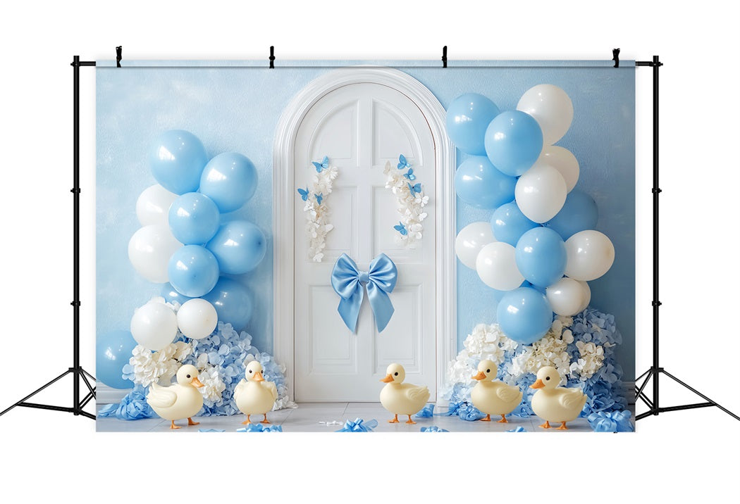 Newborn Backdrop Blue Balloons Ducks Door Newborn Photography Backdrops UK LXX58-353