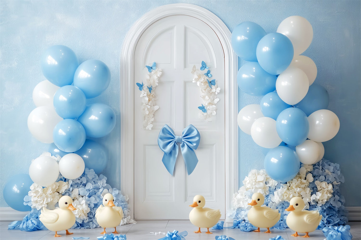 Newborn Backdrop Blue Balloons Ducks Door Newborn Photography Backdrops UK LXX58-353