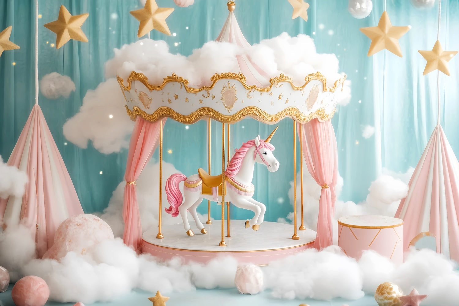 Newborn Backdrop Unicorn Carousel Pink Clouds Newborn Photo Backdrop UK LXX58-355