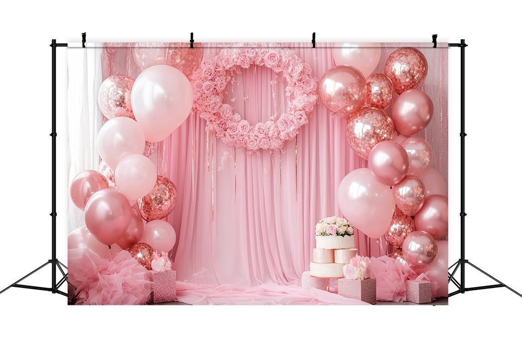 Newborn Backdrop Pink Roses Balloons Wreath Newborn Photoshoot Backdrop UK LXX58-356