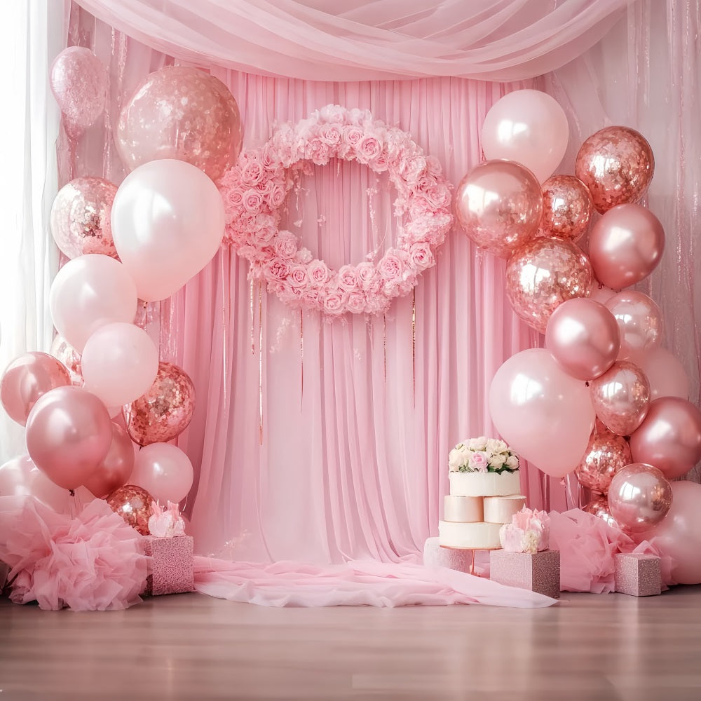 Newborn Backdrop Pink Roses Balloons Wreath Newborn Photoshoot Backdrop UK LXX58-356