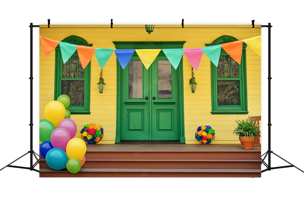 Newborn Backdrop Colorful Balloons Green Door Kids Backdrop UK LXX58-357