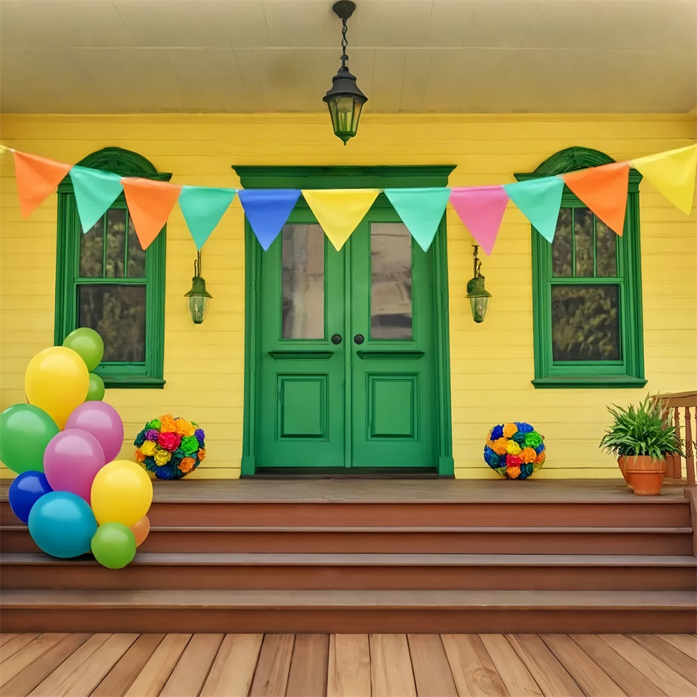 Newborn Backdrop Colorful Balloons Green Door Kids Backdrop UK LXX58-357