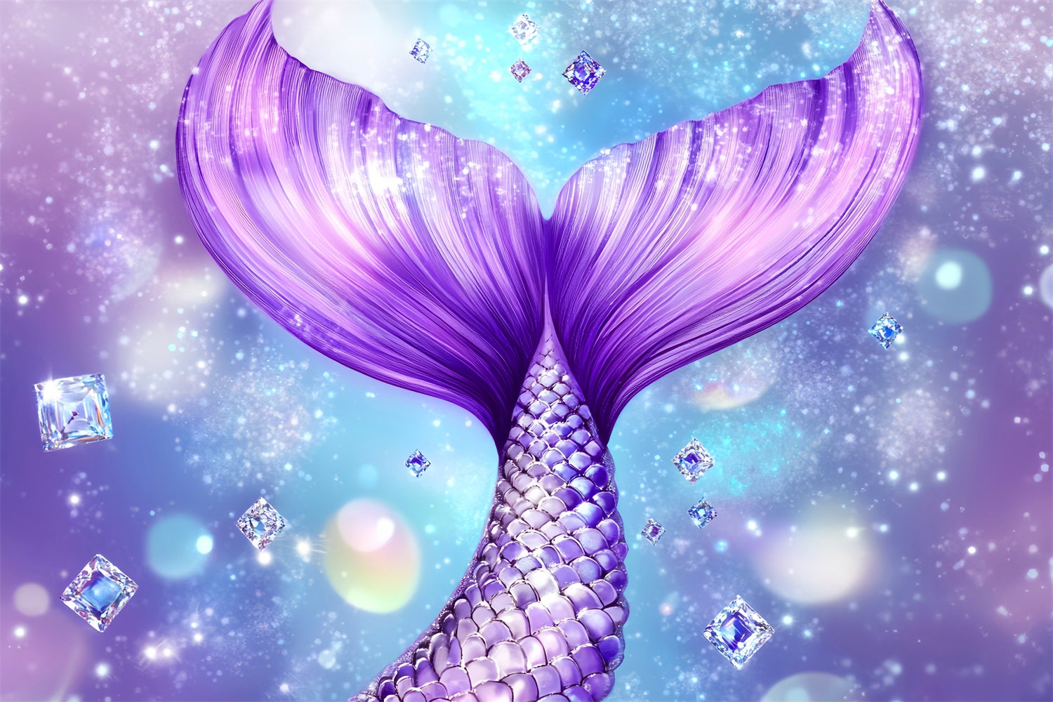 Newborn Backdrop Purple Mermaid Sparkling Tail Kids Backdrops UK LXX58-359