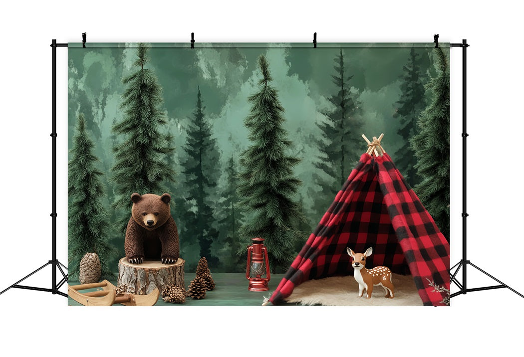 Newborn Backdrop Forest Bear Tent Adventure Photography Backdrops For Kids UK LXX58-360