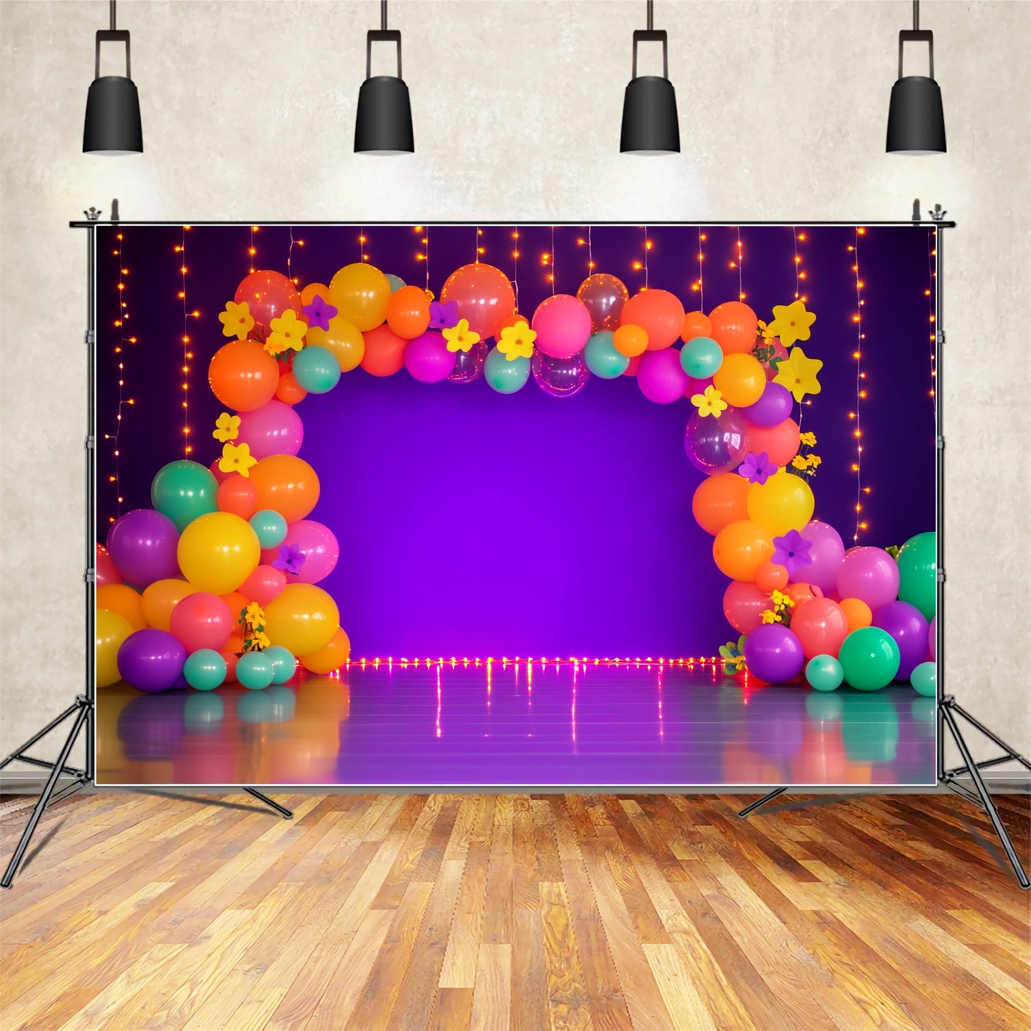 Rainbow Backdrop Neon Balloon Garland Lights Children Backdrops UK LXX58-365