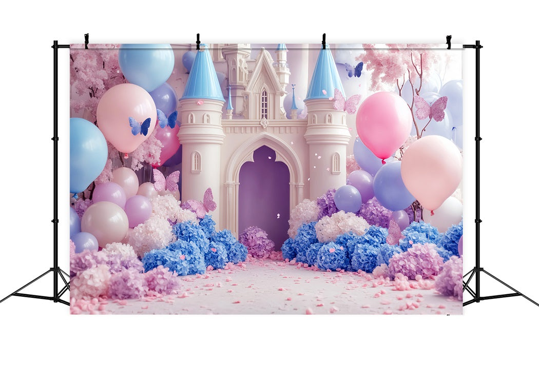 Castle Backdrop Pastel Castle Butterfly Balloons Newborn Photography Backdrop UK LXX58-366