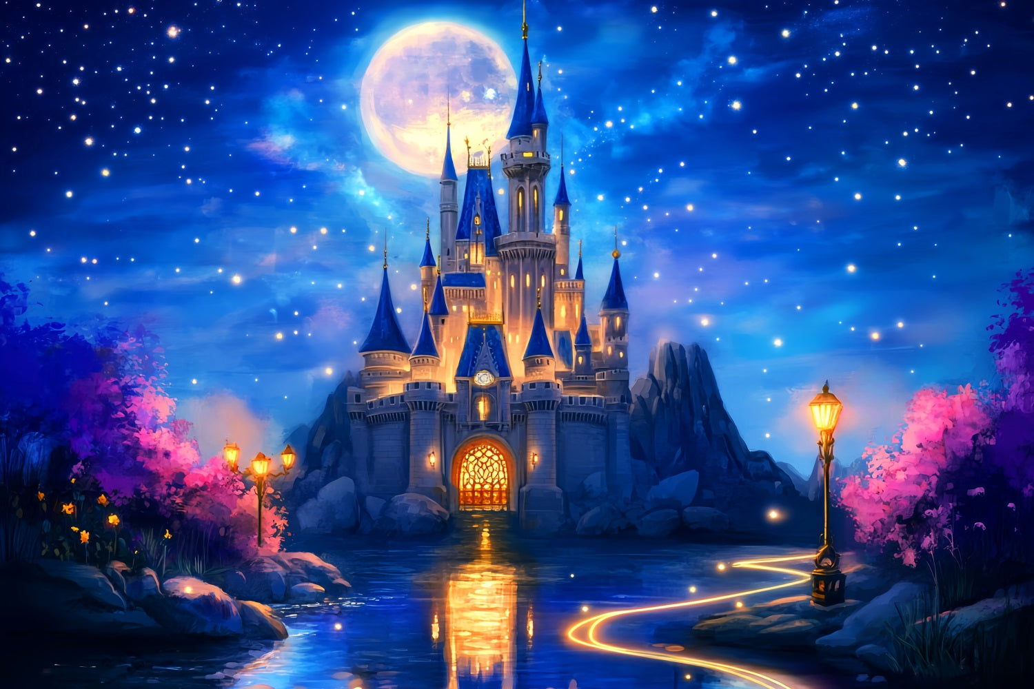 Castle Backdrop Starry Night Fantasy Castle Newborn Photoshoot Backdrop UK LXX58-368