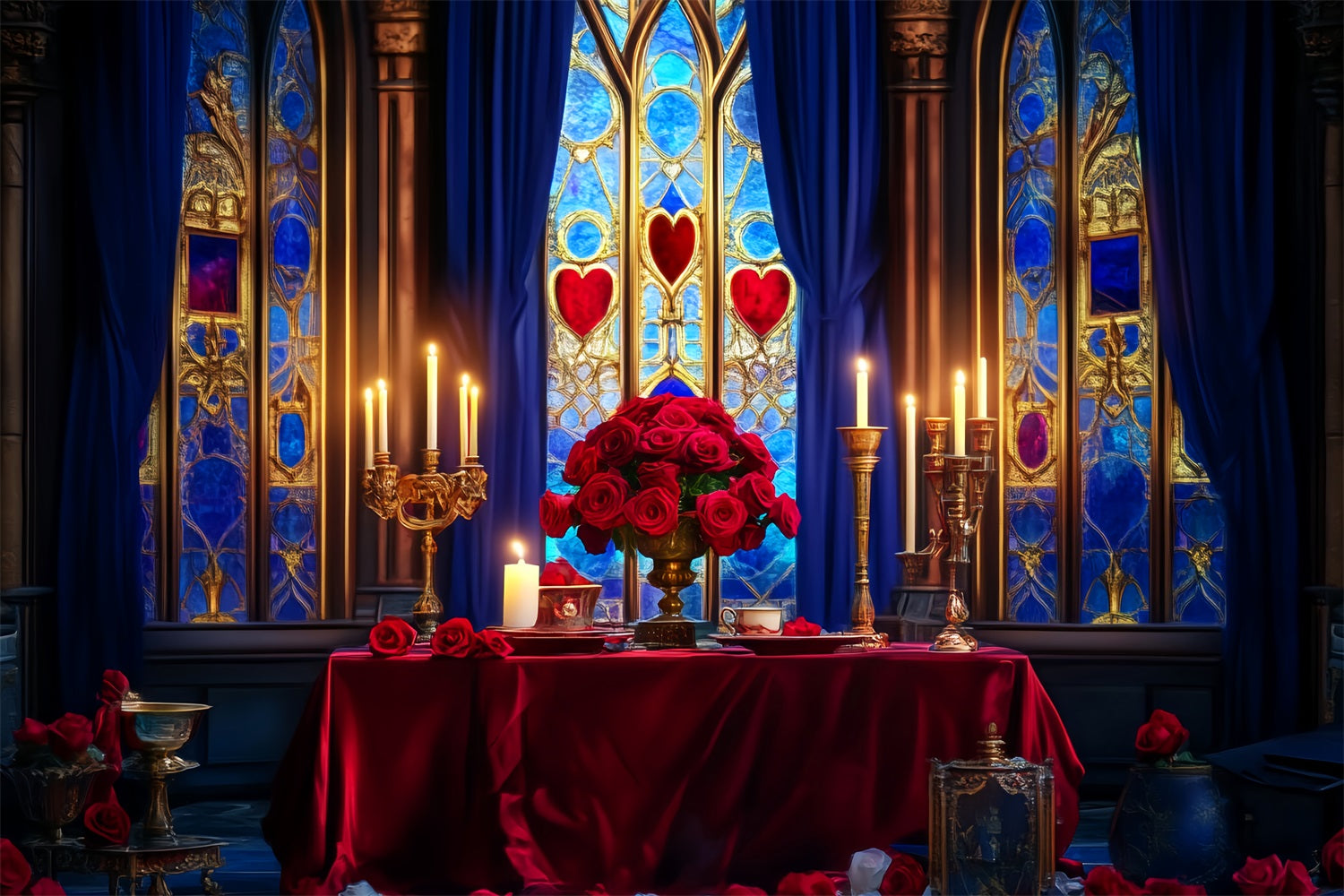 Castle Backdrop Romantic Candlelit Rose Table Kids Photo Backdrop UK LXX58-370