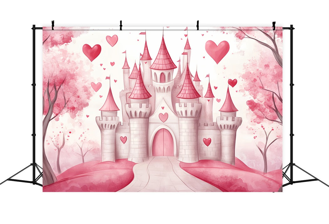 Castle Backdrop Pink Heart Fairytale Castle Kids Backdrops UK LXX58-371